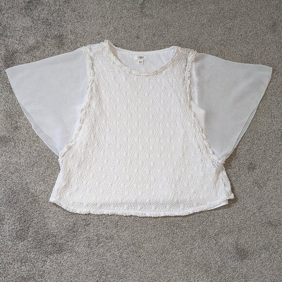 CATO WOMAN White Lace Pullover Top w Sheer Chiffon Flared Sleeves; Size 18/20W - Picture 1 of 6